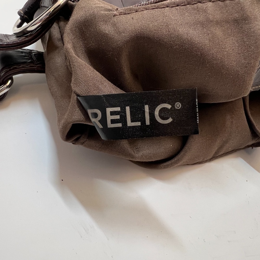 Relic Brown Crossbody Faux Leather Purse Crocodile Style Zip Closure - Picture 16 of 16